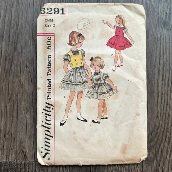 UNCUT Vintage 1950s Simplicity 3291 Sewing Pattern Size 2T Toddler Top & Dress - Picture 1 of 2